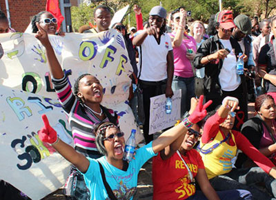 LGBT people protest in Johannesburg last year against traditional leaders' efforts to restrict LGBT rights.