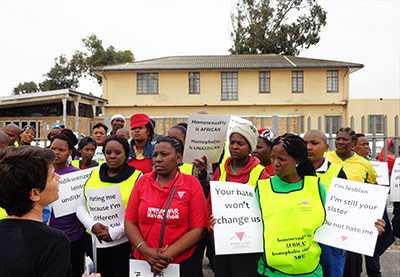 Activists protest outside the Phillipi Magistrates Court on Wednesday