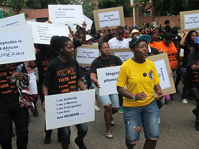 Activists in Pretoria call on the Ugandan government to respect the rights of LGBT people. (Pic: CAL)