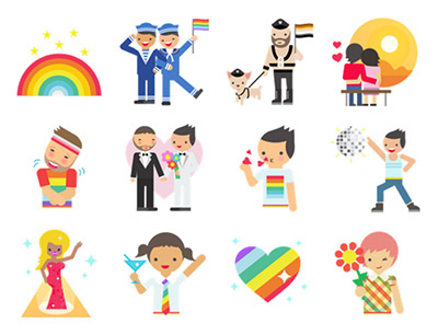 Some of the gay Pride emoticons introduced by Facebook