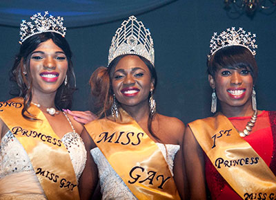 Miss Gay Jozi 2015 Ycer Machimana (centre) flanked by her princesses