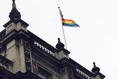 The rainbow flag above the Cabinet Office in London on Monday (Pic: Twitter) 