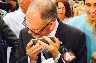 Jim Obergefell talks to President Obama after the ruling was issued (Pic: HRC)