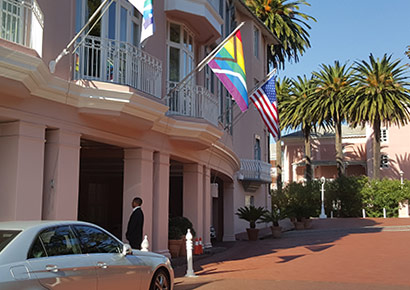 Flying the rainbow flag at the Mount Nelson