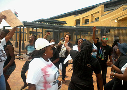 Activists protest outside the Blue Downs Magistrate's Court (Pic: Triangle Project)