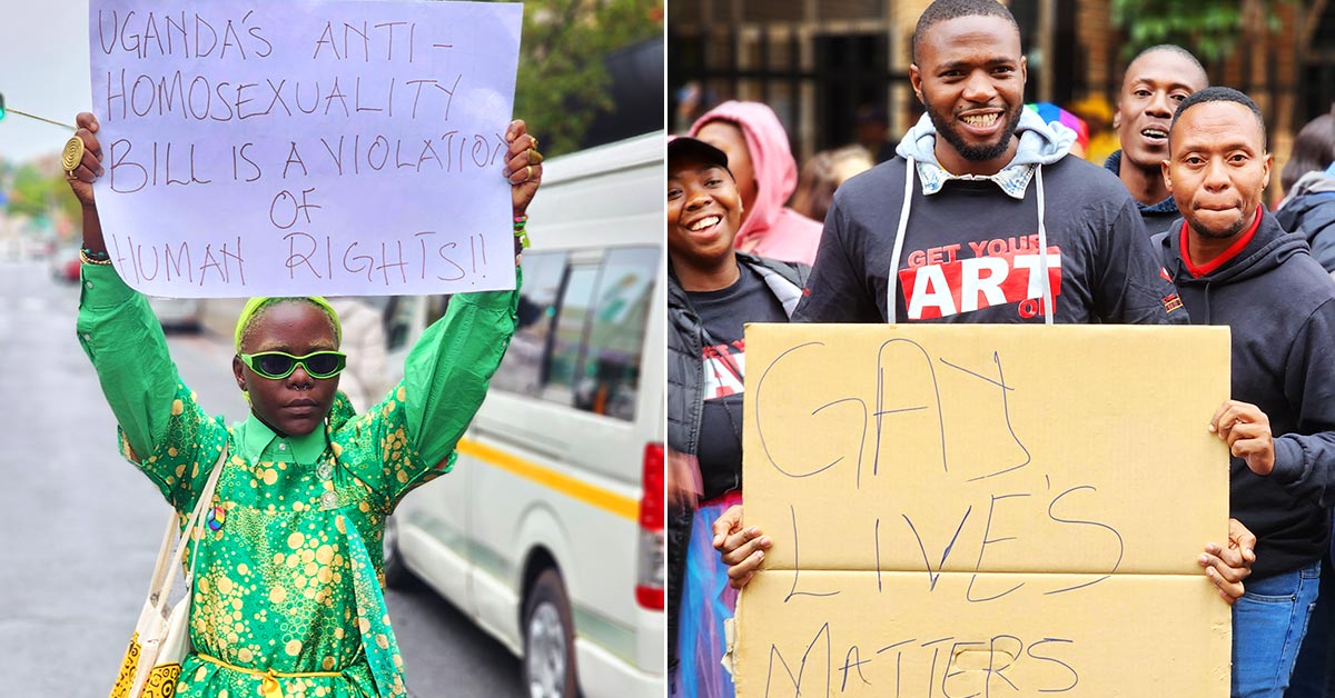 Protestors demonstrate against the Anti-Homosexuality Bill outside the UN offices in Pretoria