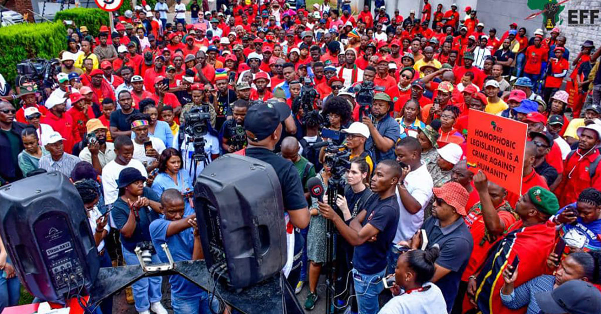 EFF members picketing against the Anti-Homosexuality Bill